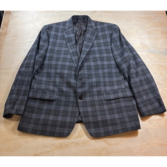 Lauren Ralph Lauren Black Label Men's Navy Plaid Blazer Two Button Size 46R - Picture 1 of 12